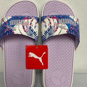 PUMA Cool Cat Size 8 Island Daze Purple Logo Comfort Womens Slides NWT